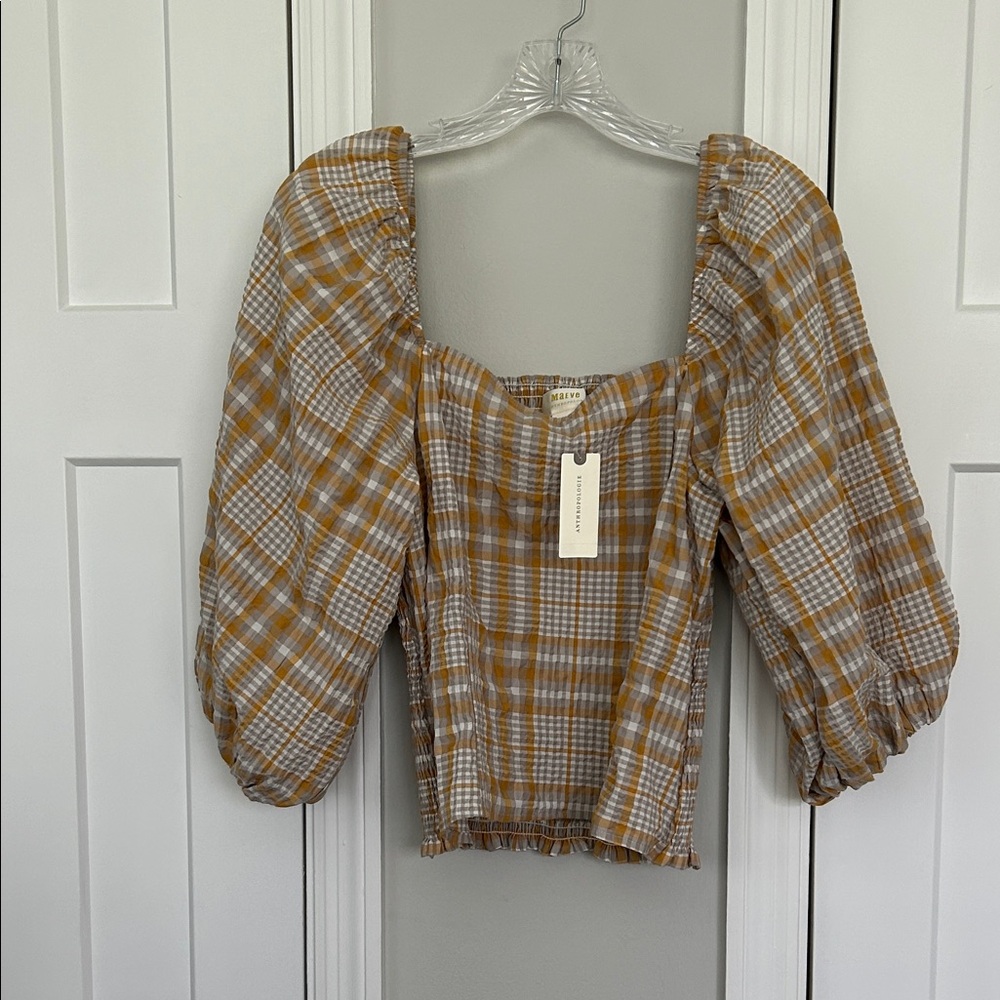 New with tags Maeve Checkered Puff Sleeve Blouse